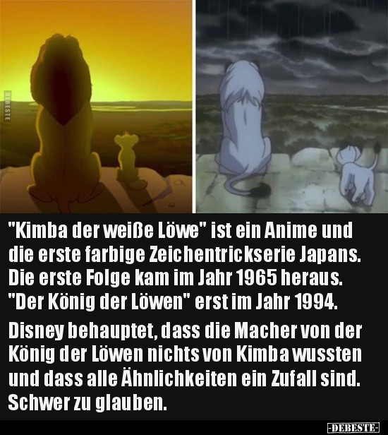 "Kimba der weiße Löwe" ist ein Anime und die erste farbige.. - Lustige Bilder | DEBESTE.de