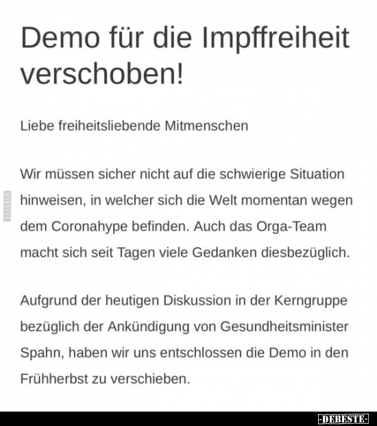 Demo für die Impffreiheit verschoben! - Lustige Bilder | DEBESTE.de