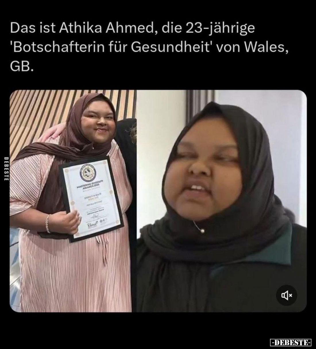 Das ist Athika Ahmed, die 23-jährige
"Botschafterin für Gesundheit" von Wales, GB.