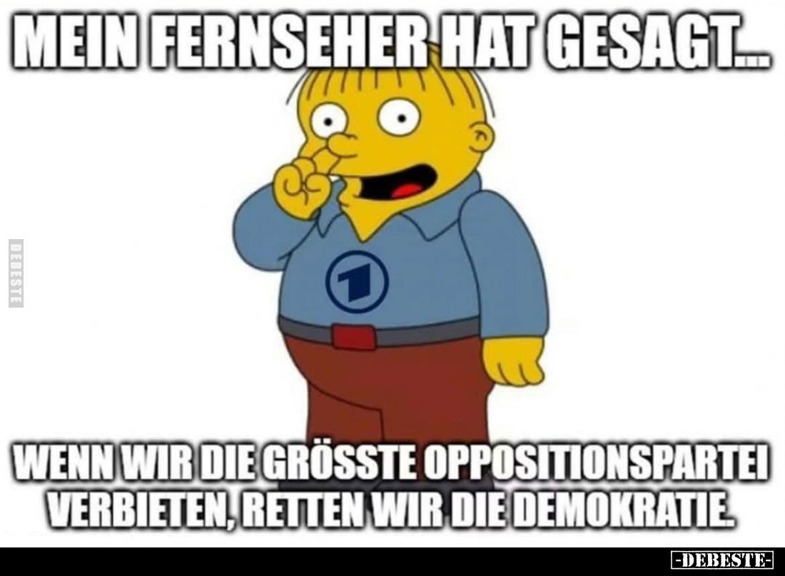 Mein Fernseher hat gesagt...
Wenn wir die grösste Oppositionspartei verbieten, retten wir die Demokratie.