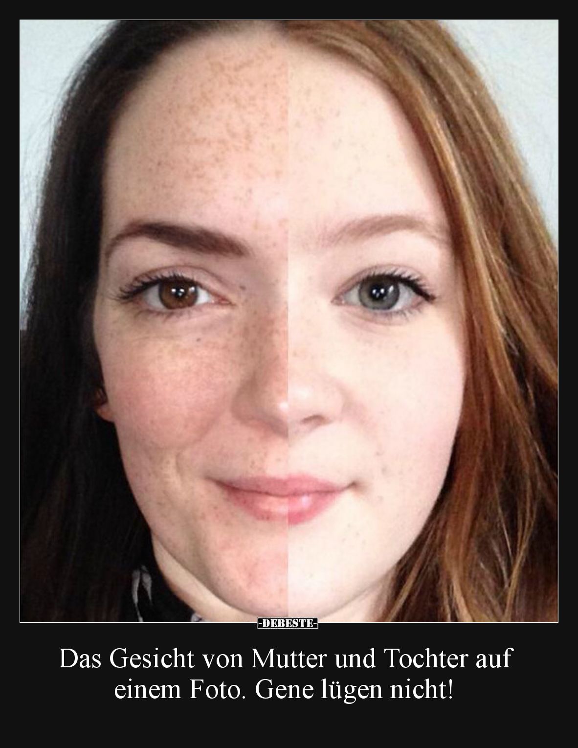 Das Gesicht von Mutter und Tochter auf einem Foto. Gene lügen nicht!