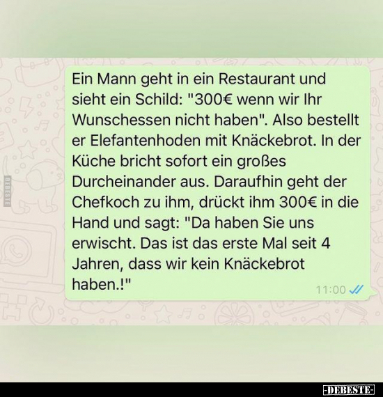 Ein Mann geht in ein Restaurant und sieht ein Schild: "300€.." - Lustige Bilder | DEBESTE.de