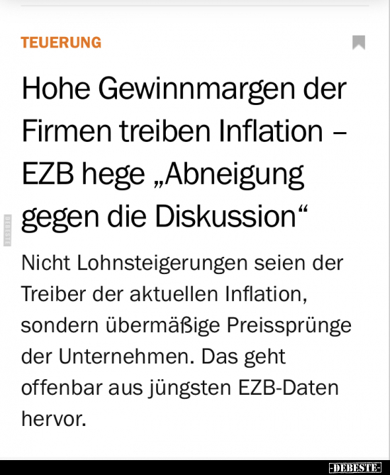 Hohe Gewinnmargen der Firmen treiben Inflation EZB hege.. - Lustige Bilder | DEBESTE.de