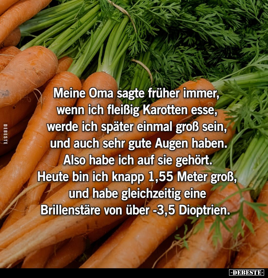 Meine Oma meinte früher immer, wenn ich fleißig Karotten esse, werde ich später einmal groß sein, und auch sehr gute Augen ha...