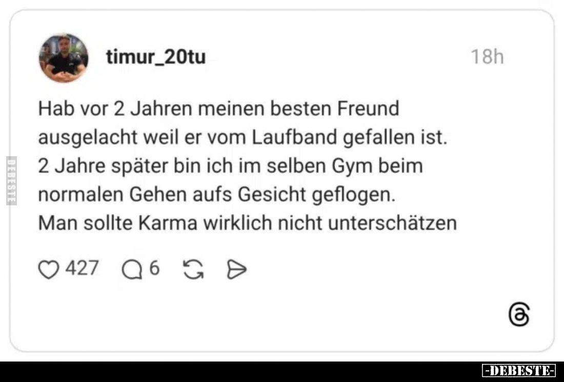 Hab vor 2 Jahren meinen besten Freund ausgelacht weil er vom Laufband gefallen ist. 2 Jahre später bin ich im selben Gym beim...