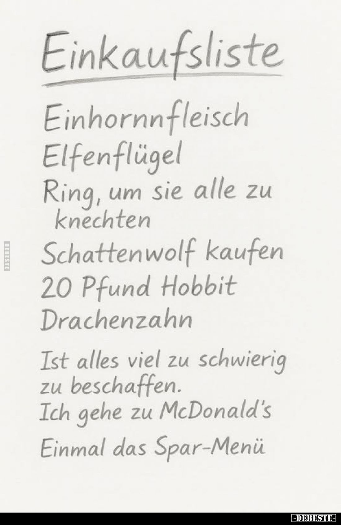 Einkaufsliste: Einhornnfleisch; Elfenflügel; Ring... - Lustige Bilder | DEBESTE.de