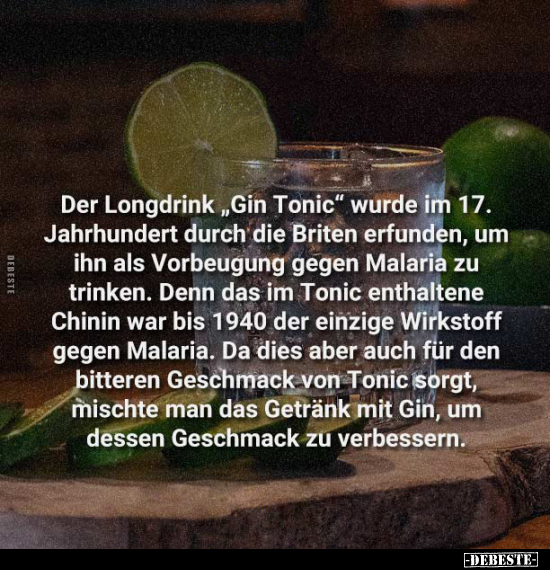 Der Longdrink "Gin Tonic" wurde im 17. Jahrhundert.. - Lustige Bilder | DEBESTE.de