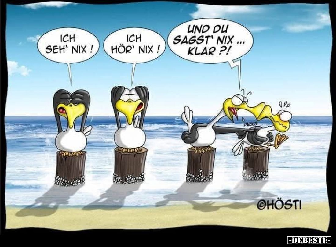 Ich seh' nix!
-
Ich hör' nix!
-
Und du sagst' nix ... klar?!