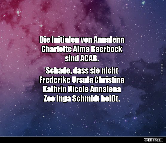 Die Initialen von Annalena Charlotte Alma Baerbock sind.. - Lustige Bilder | DEBESTE.de