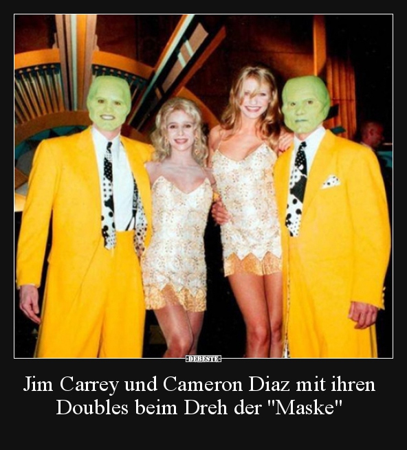 Jim Carrey und Cameron Diaz mit ihren Doubles beim Dreh..