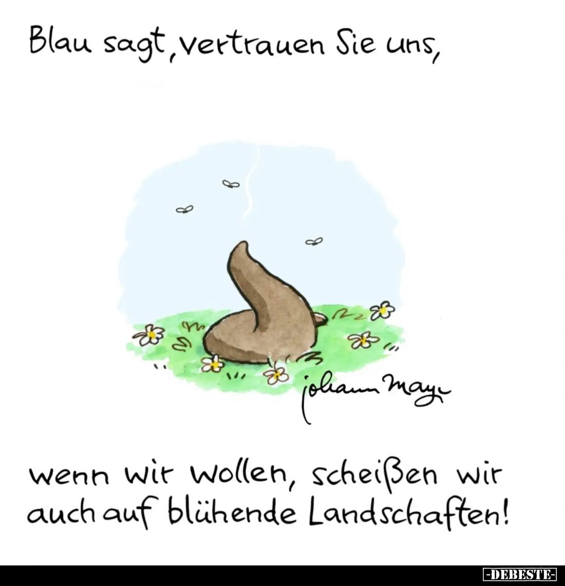 Blau sagt, vertrauen Sie uns, wenn wir wollen, scheißen wir auch auf blühende Landschaften!