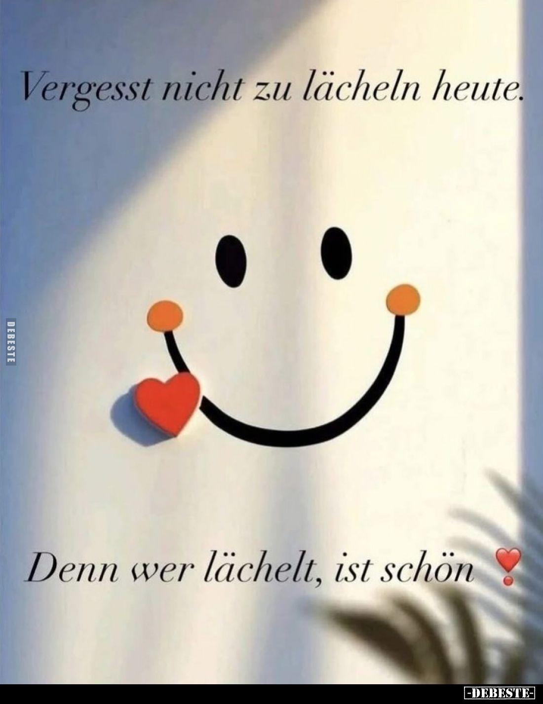 Vergesst nicht zu lächeln heute.
Denn wer lächelt, ist schön.