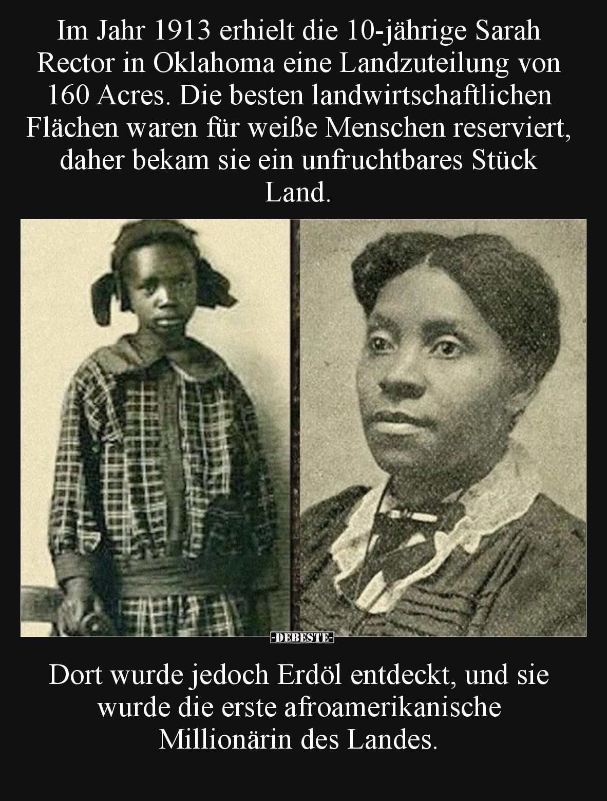 Im Jahr 1913 erhielt die 10-jährige Sarah Rector in Oklahoma eine Landzuteilung von 160 Acres. Die besten landwirtschaftliche...