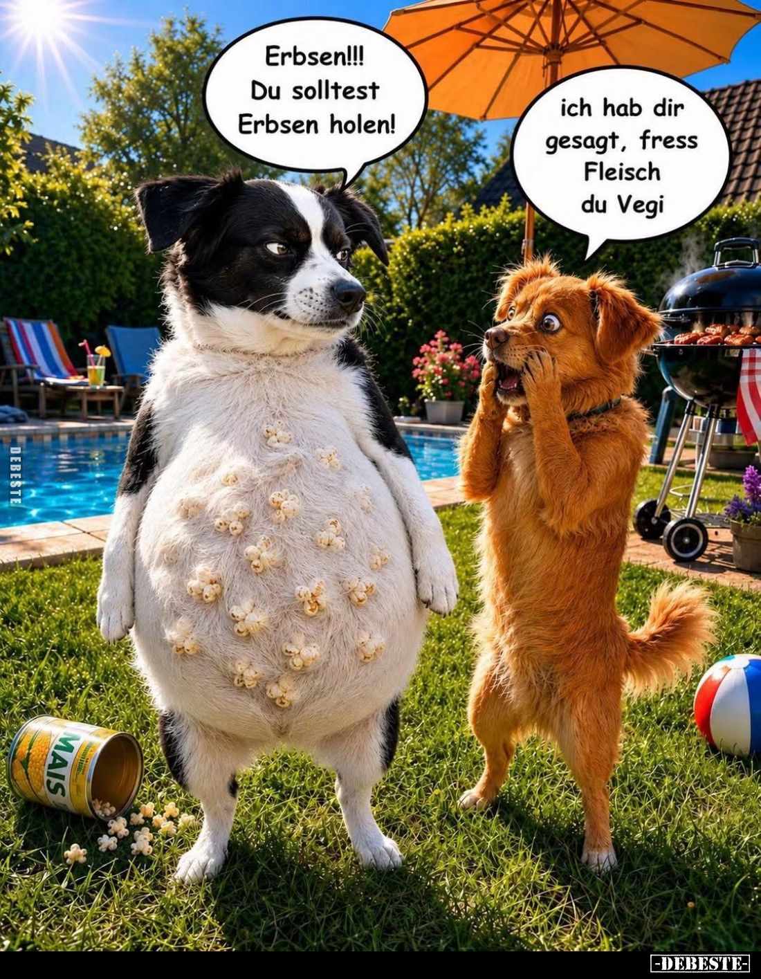 Erbsen!!! Du solltest Erbsen holen! -
ich hab dir gesagt, fress Fleisch du Vegi.