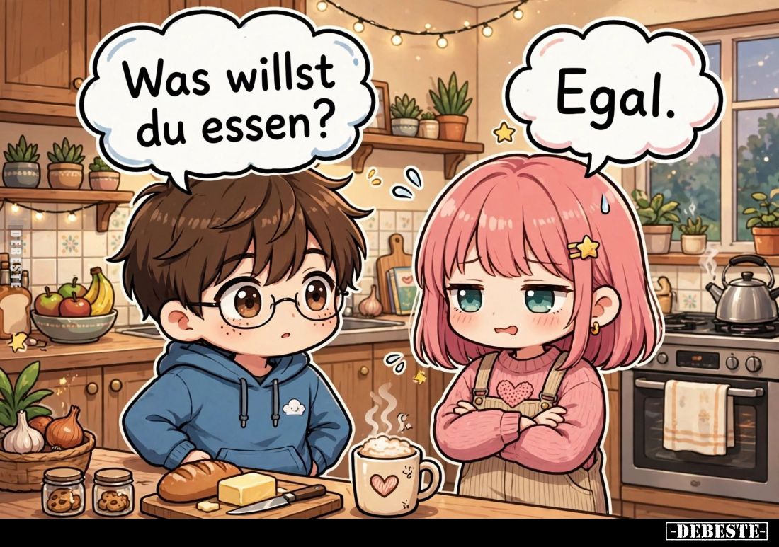 Was willst du essen?

Egal.