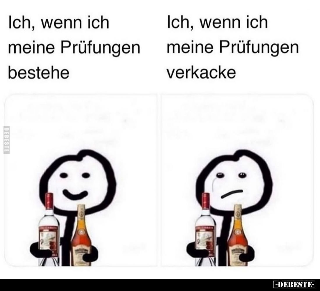 Ich, wenn ich meine Prüfungen bestehe. -
Ich, wenn ich meine Prüfungen verkacke.