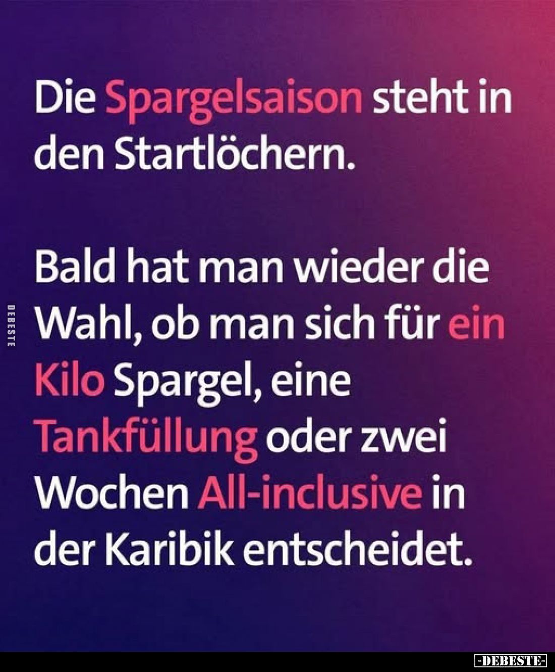 Die Spargelsaison steht in den Startlöchern.
Bald hat man wieder die Wahl, ob man sich für ein Kilo Spargel, eine Tankfüllun...