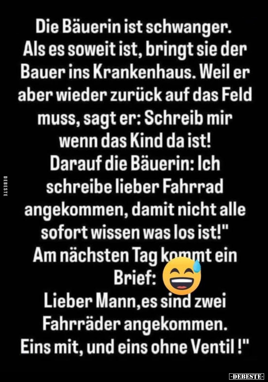 Die Bäuerin ist schwanger. Als es soweit ist, bringt sie der Bauer ins Krankenhaus. Weil er aber wieder zurück auf das Feld m...