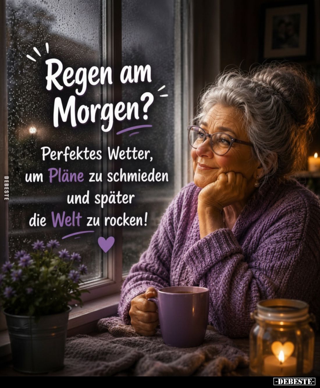 Regen am Morgen?
Perfektes Wetter, um Pläne zu schmieden und später die Welt zu rocken!