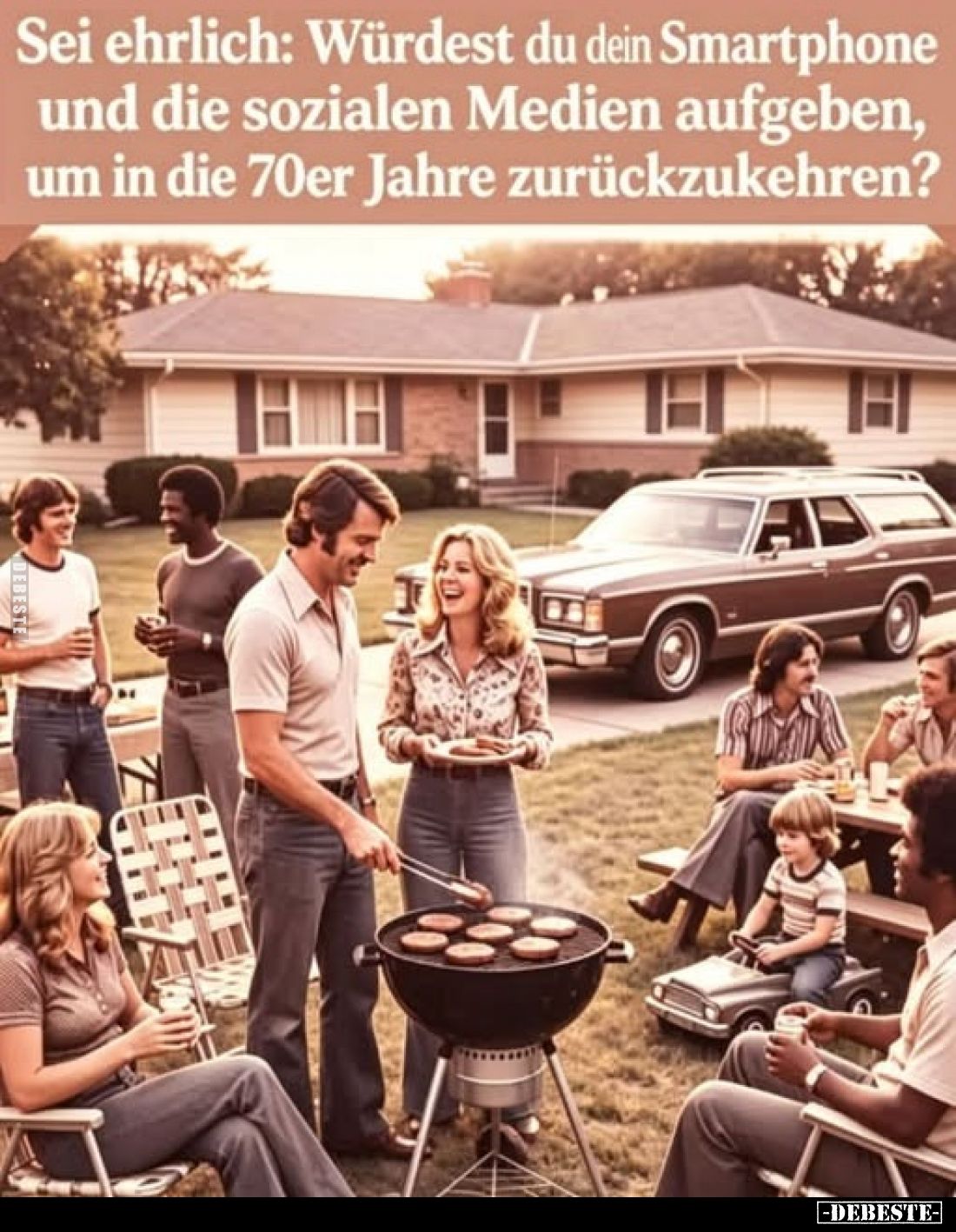 Sei ehrlich:
Würdest du dein Smartphone und die sozialen Medien aufgeben, um in die 70er Jahre zurückzukehren?