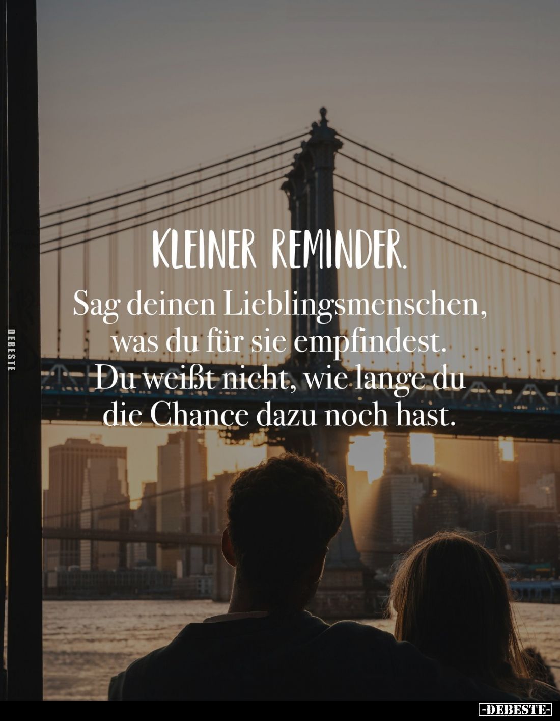 Kleiner Reminder.
Sag deinen Lieblingsmenschen, was du für sie empfindest.
Du weißt nicht, wie lange du die Chance dazu noc...