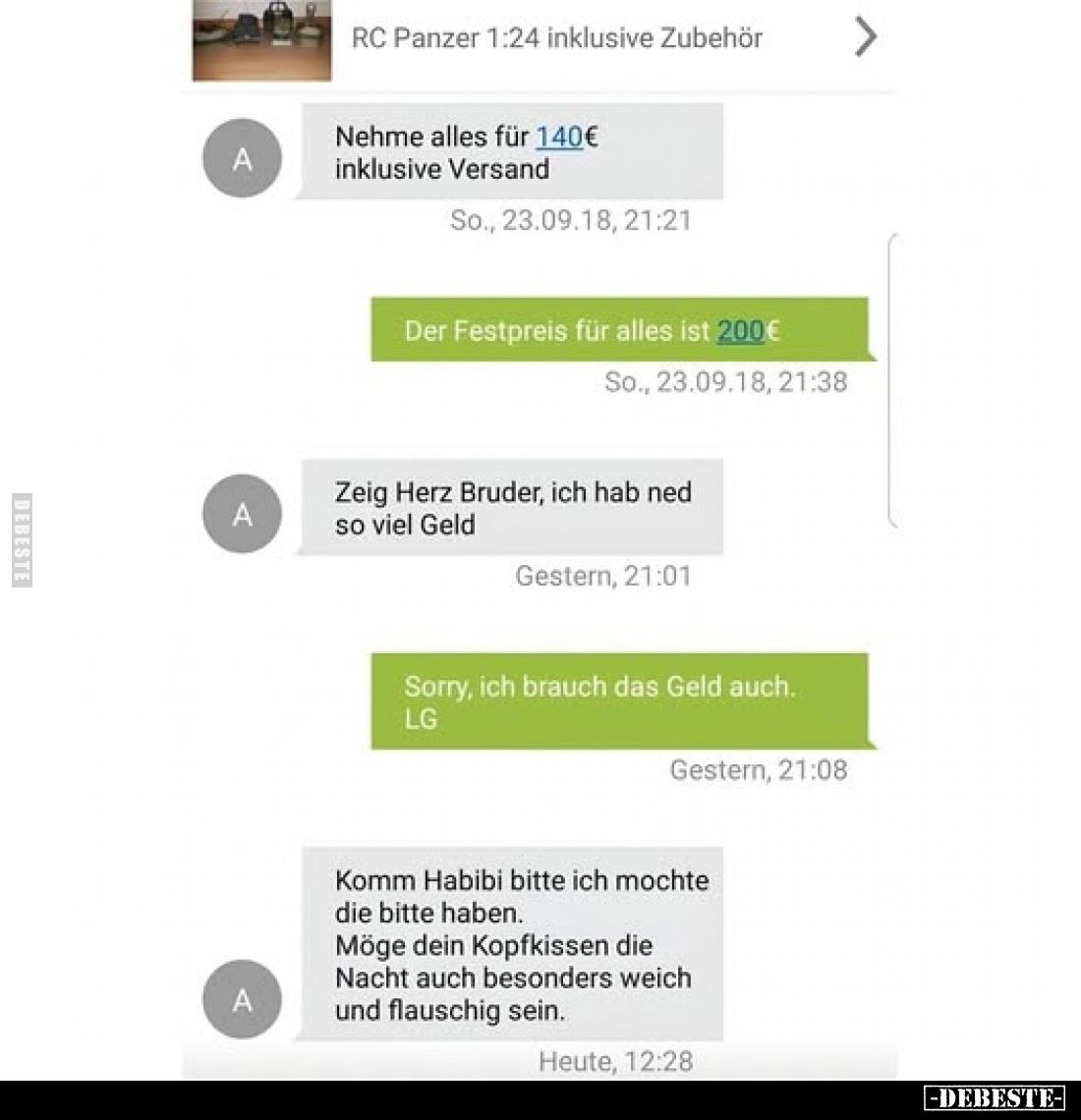 RC Panzer 1:24 inklusive Zubehör
-
Nehme alles für 140€ inklusive Versand
-
Der Festpreis für alles ist 200€
-
Zeig Her...