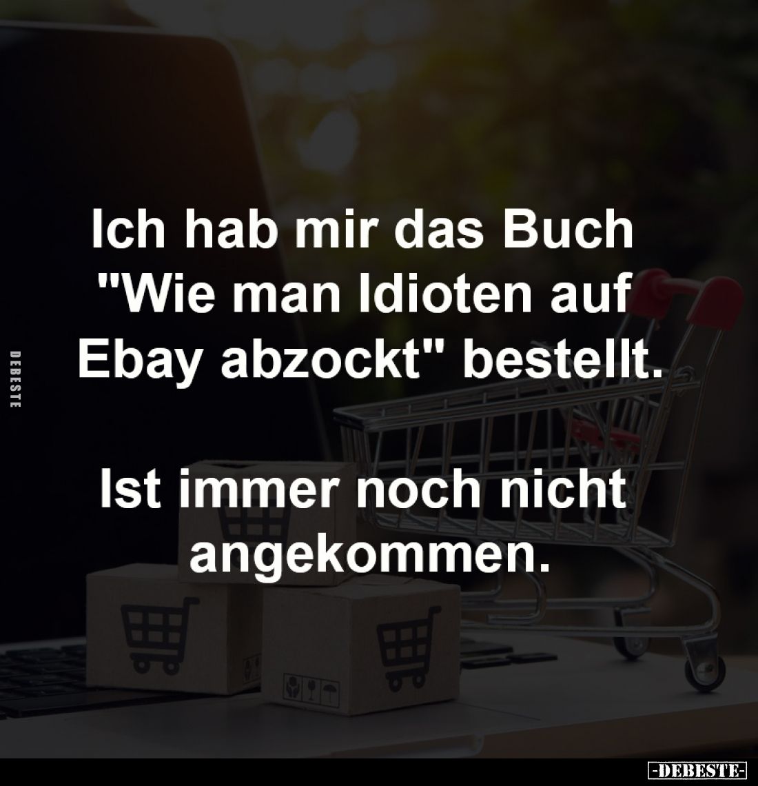 Ich hab mir das Buch
"Wie man Idioten auf
Ebay abzockt" bestellt.
Ist immer noch nicht
angekommen.