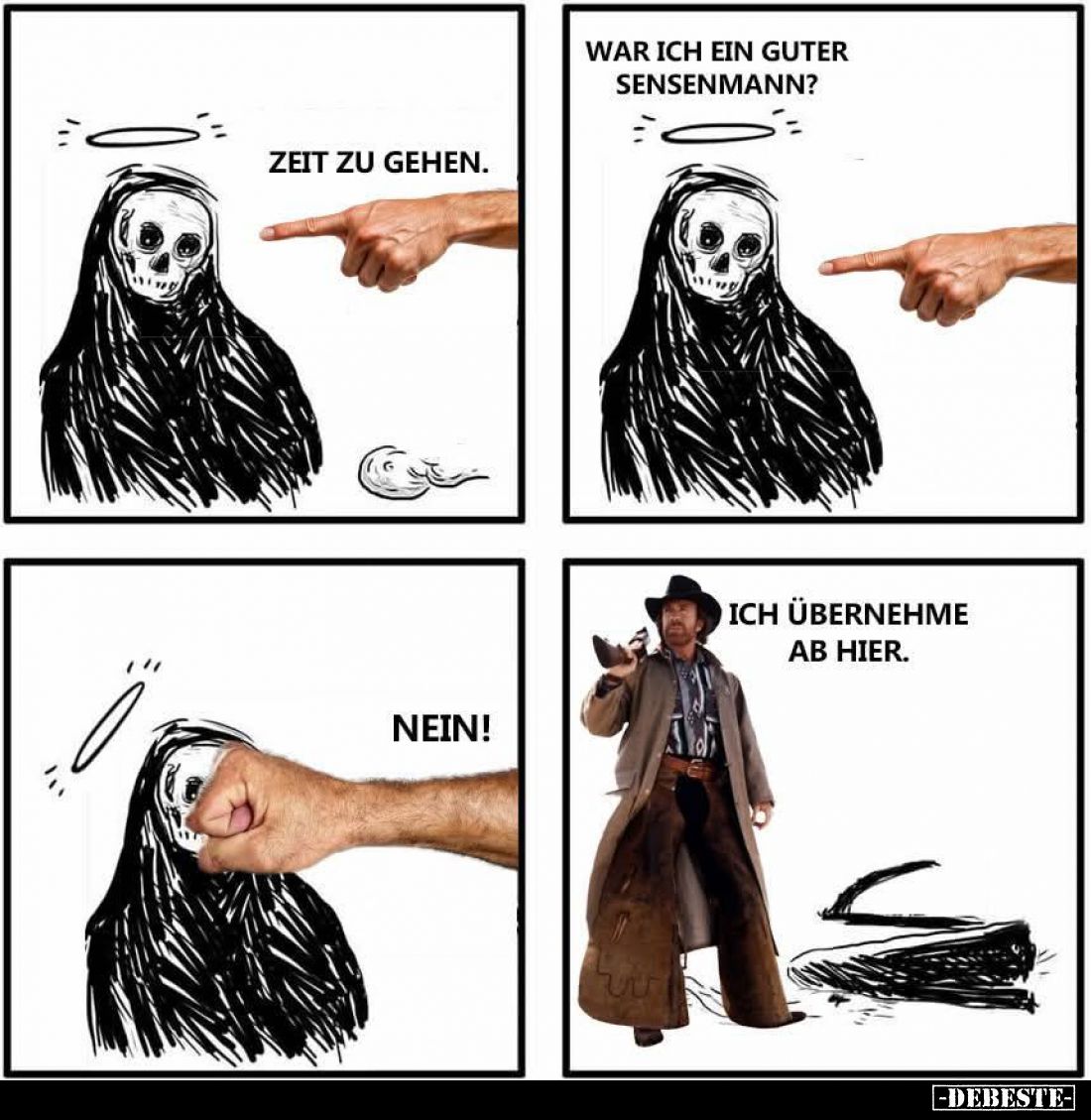 Zeit zu gehen. - War ich ein guter Sensenmann? - Nein! - Ich übernehme ab hier.