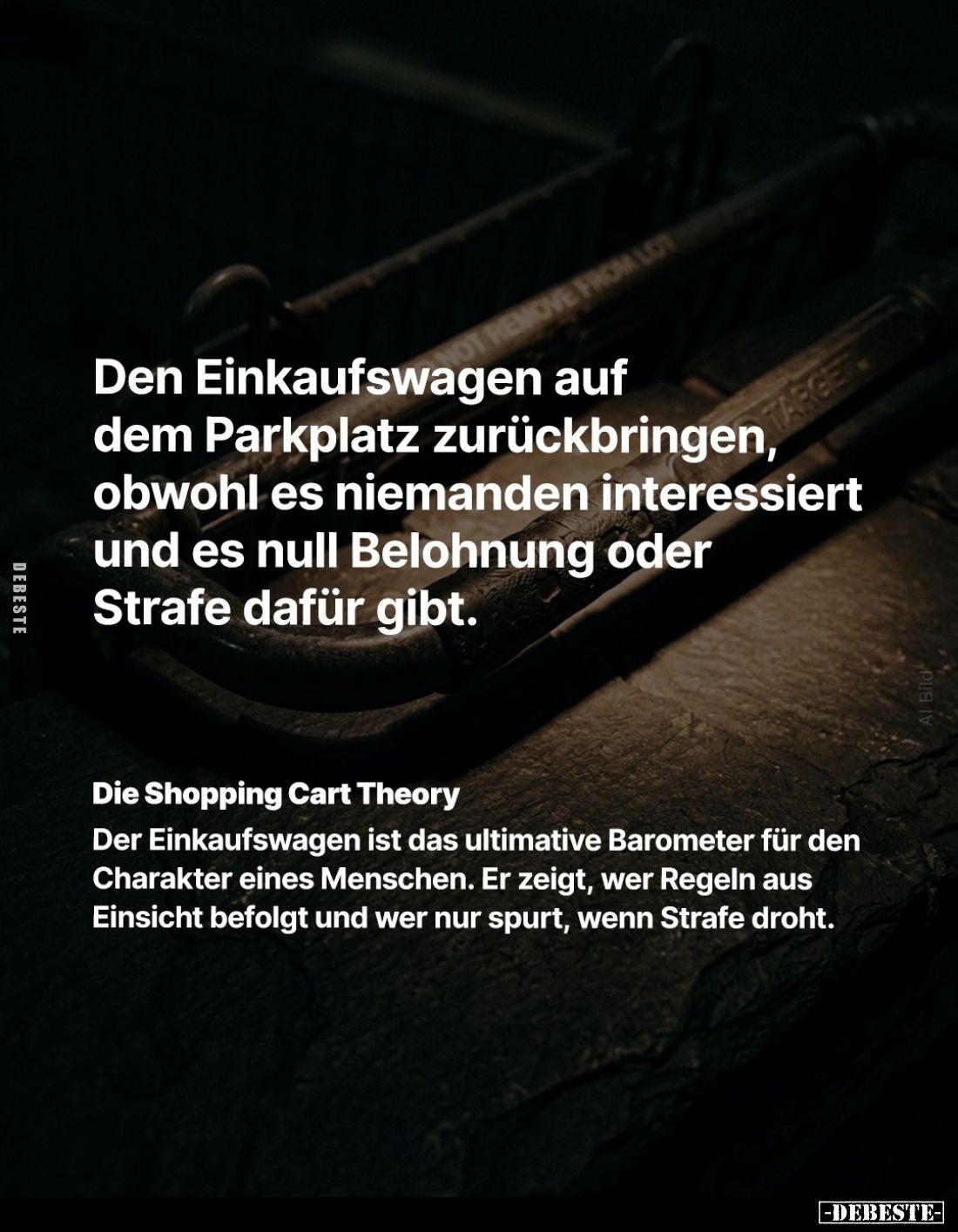 Den Einkaufswagen auf dem Parkplatz zurückbringen, obwohl es niemanden interessiert und es null Belohnung oder Strafe dafür g...
