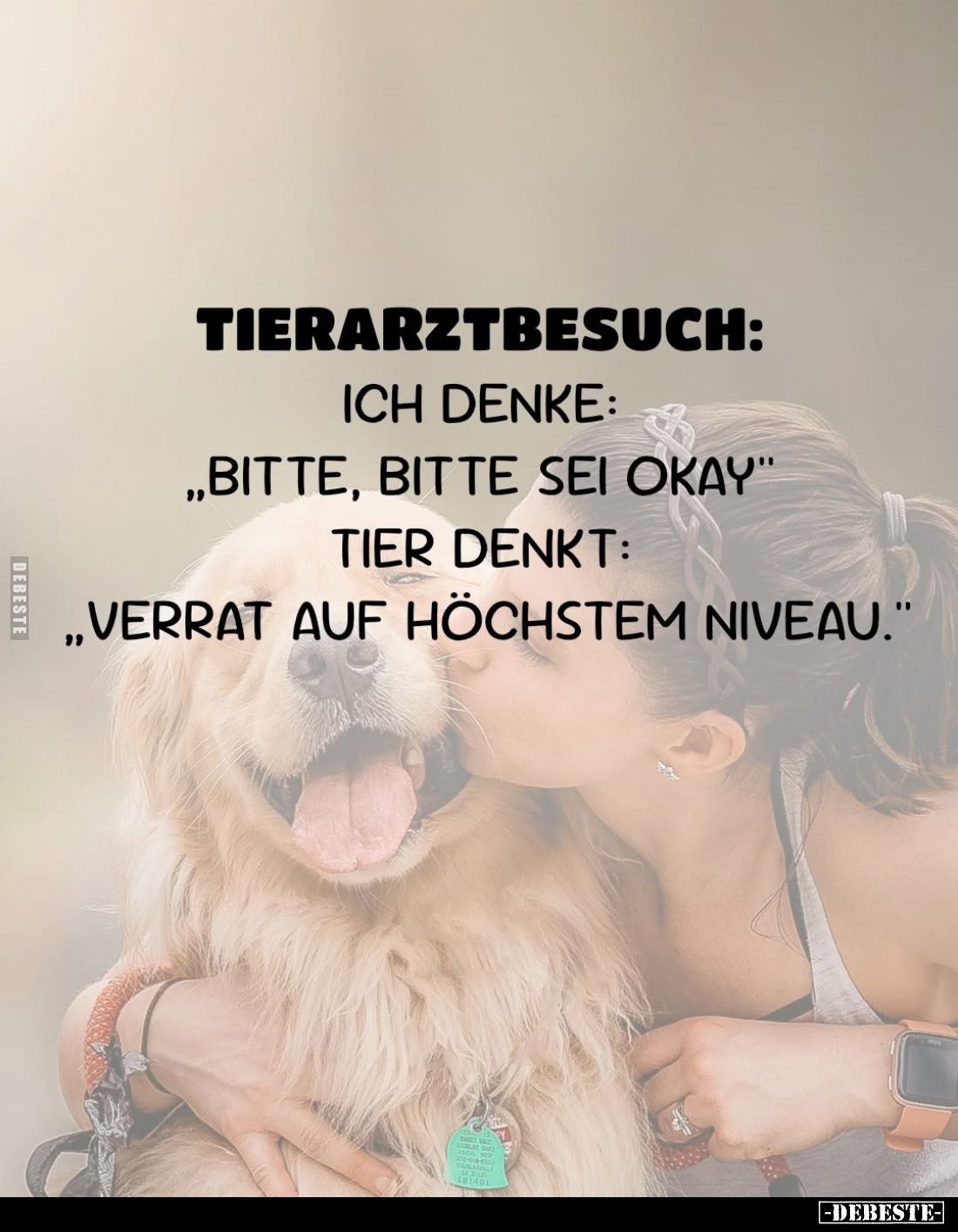 Tierarztbesuch:
Ich denke: "Bitte, bitte sei okay"
- Tier denkt: "Verrat auf höchstem Niveau."