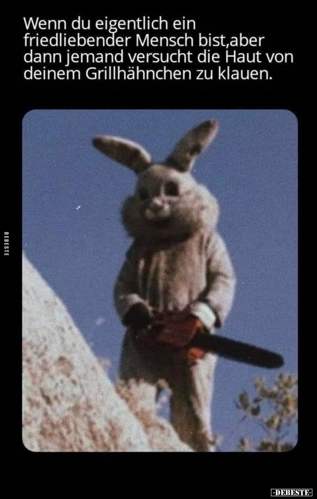 Wenn du eigentlich ein friedliebender Mensch bist, aber dann jemand versucht die Haut von deinem Grillhähnchen zu klauen.