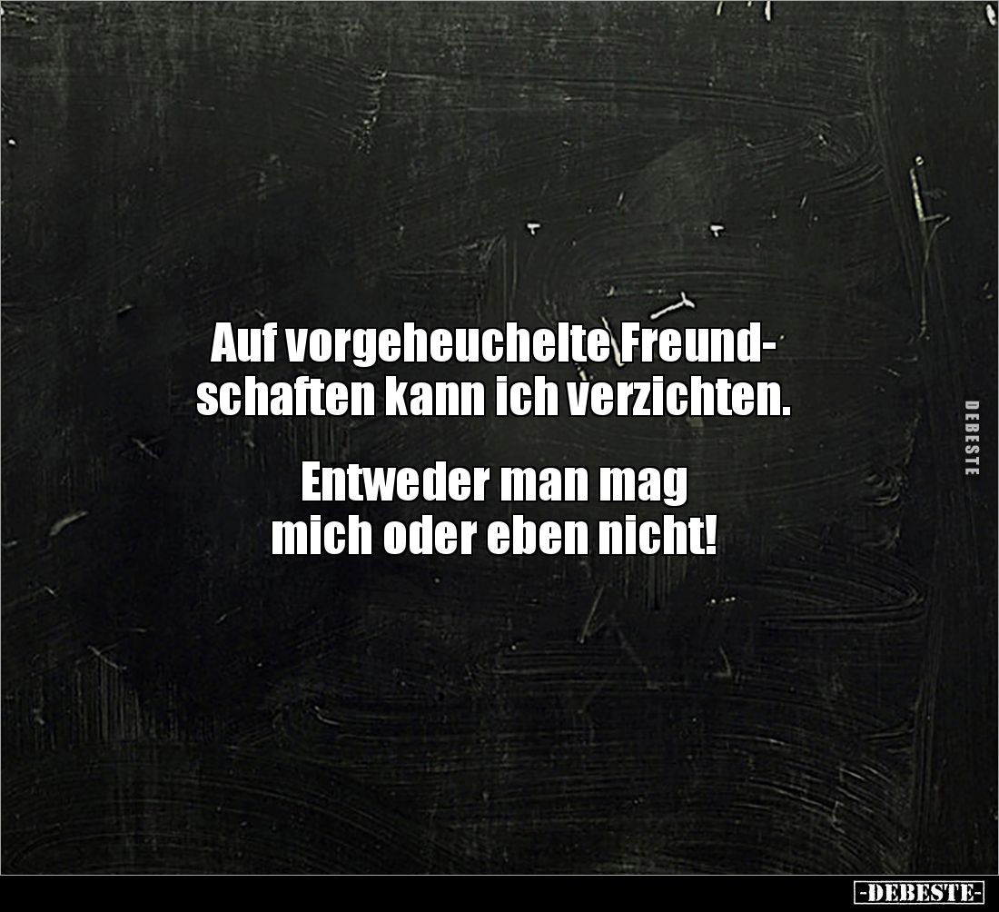 Auf vorgeheuchelte Freund-
schaften kann ich verzichten. 


Entweder man mag 
mich oder eben nicht!