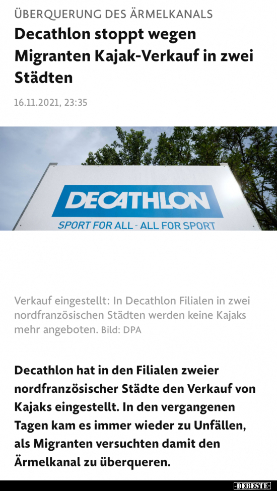 Decathlon stoppt wegen Migranten Kajak-Verkauf in zwei.. - Lustige Bilder | DEBESTE.de