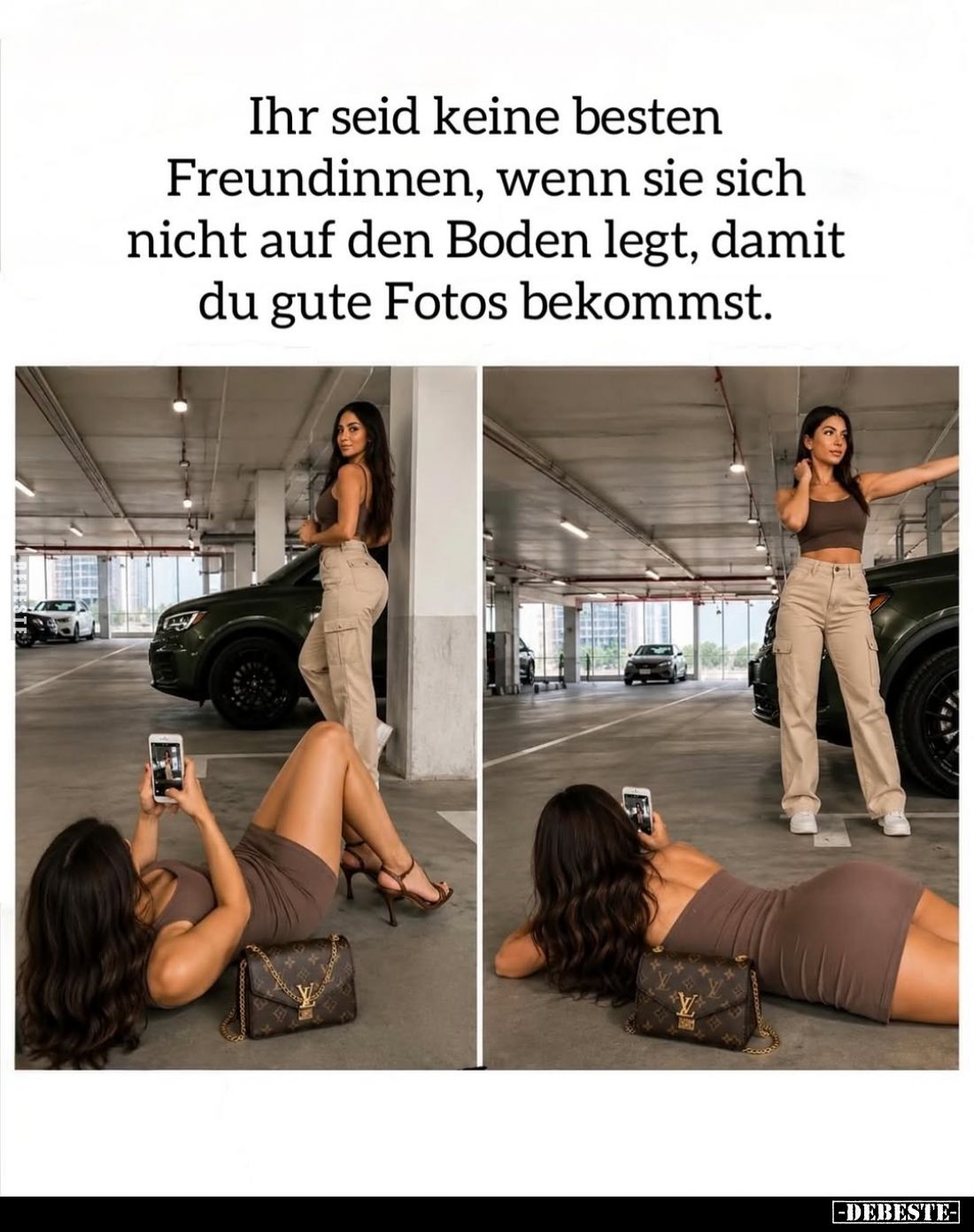 Ihr seid keine besten Freundinnen, wenn sie sich nicht auf den Boden legt, damit du gute Fotos bekommst.