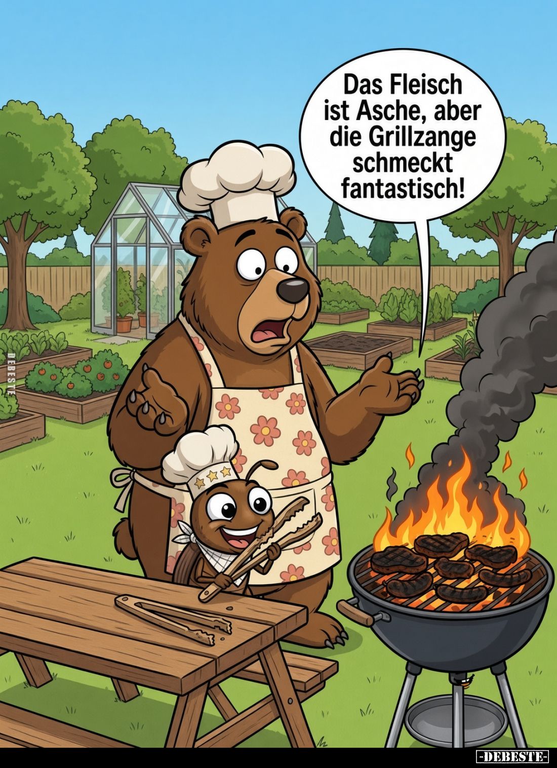 Das Fleisch ist Asche, aber die Grillzange schmeckt fantastisch!