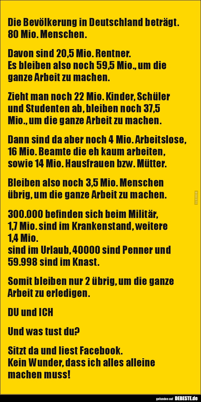 Die Bevölkerung in Deutschland beträgt. 80 Mio... - Lustige Bilder | DEBESTE.de