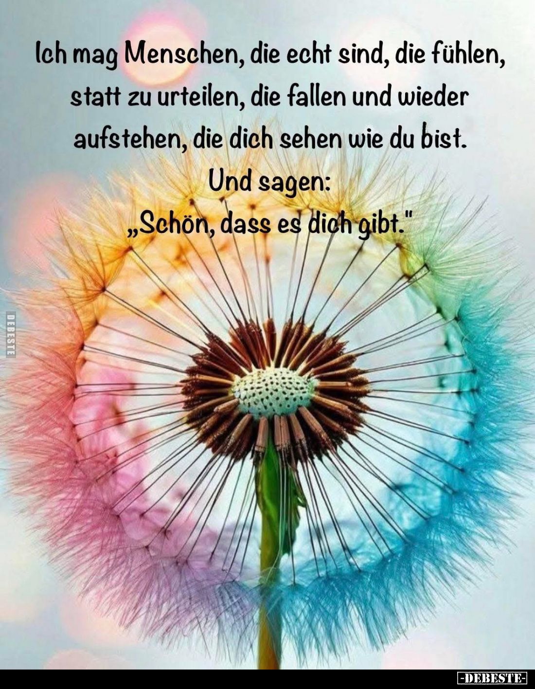 Ich mag Menschen, die echt sind, die fühlen, statt zu urteilen, die fallen und wieder aufstehen, die dich sehen wie du bist. ...