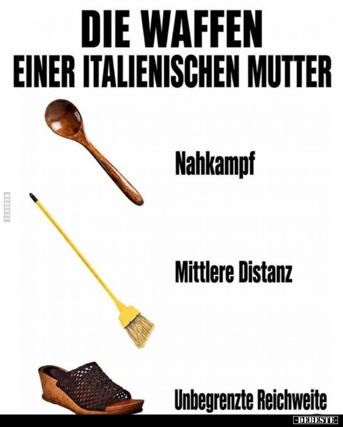 Die Waffen einer italienischen Mutter
-
Nahkampf
-
Mittlere Distanz
-
Unbegrenzte Reichweite