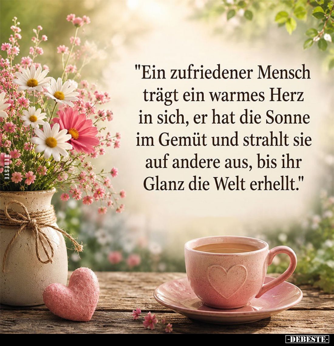 "Ein zufriedener Mensch trägt ein warmes Herz in sich, er hat die Sonne im Gemüt und strahlt sie auf andere aus, bis ihr...