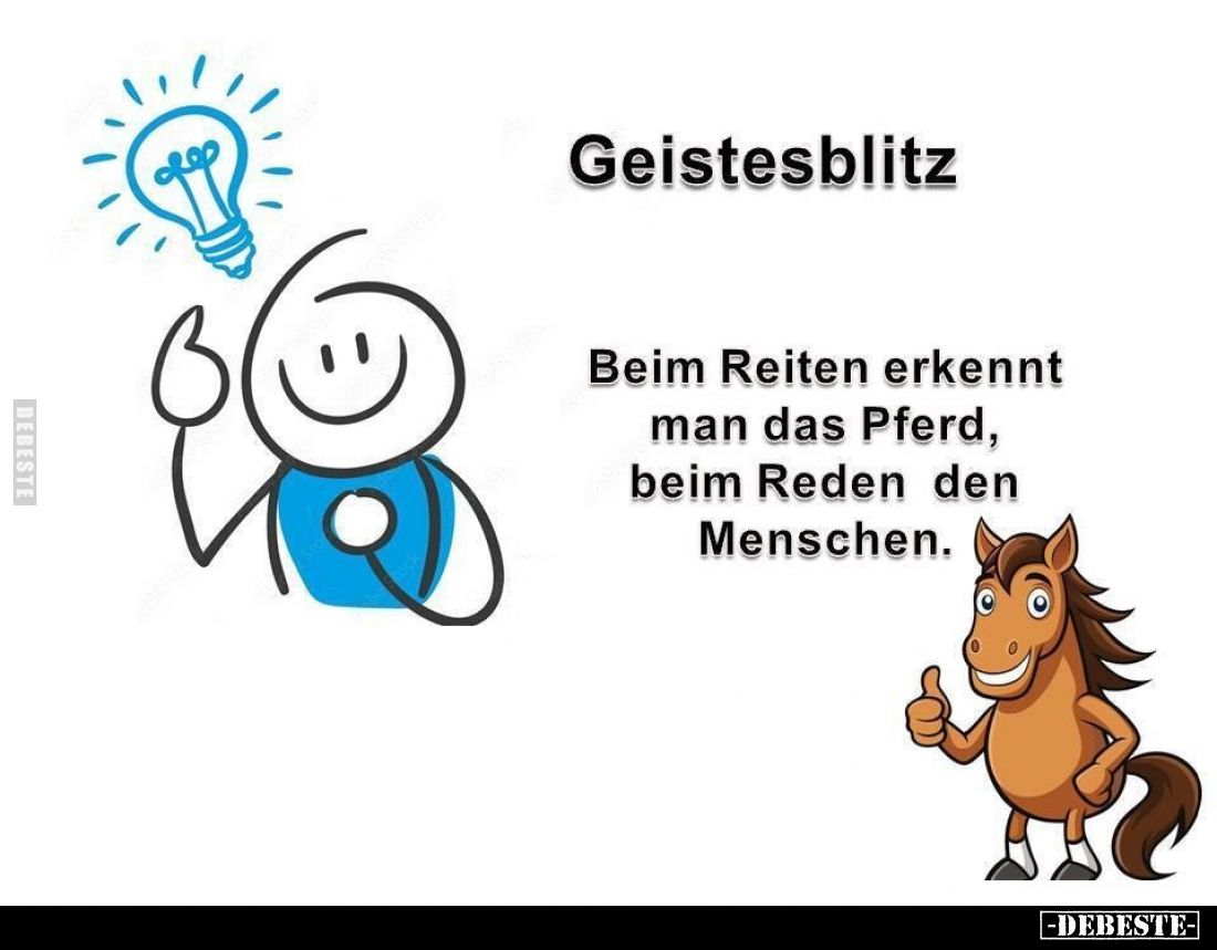 Geistesblitz:
Beim Reiten erkennt man das Pferd, beim Reden den Menschen.