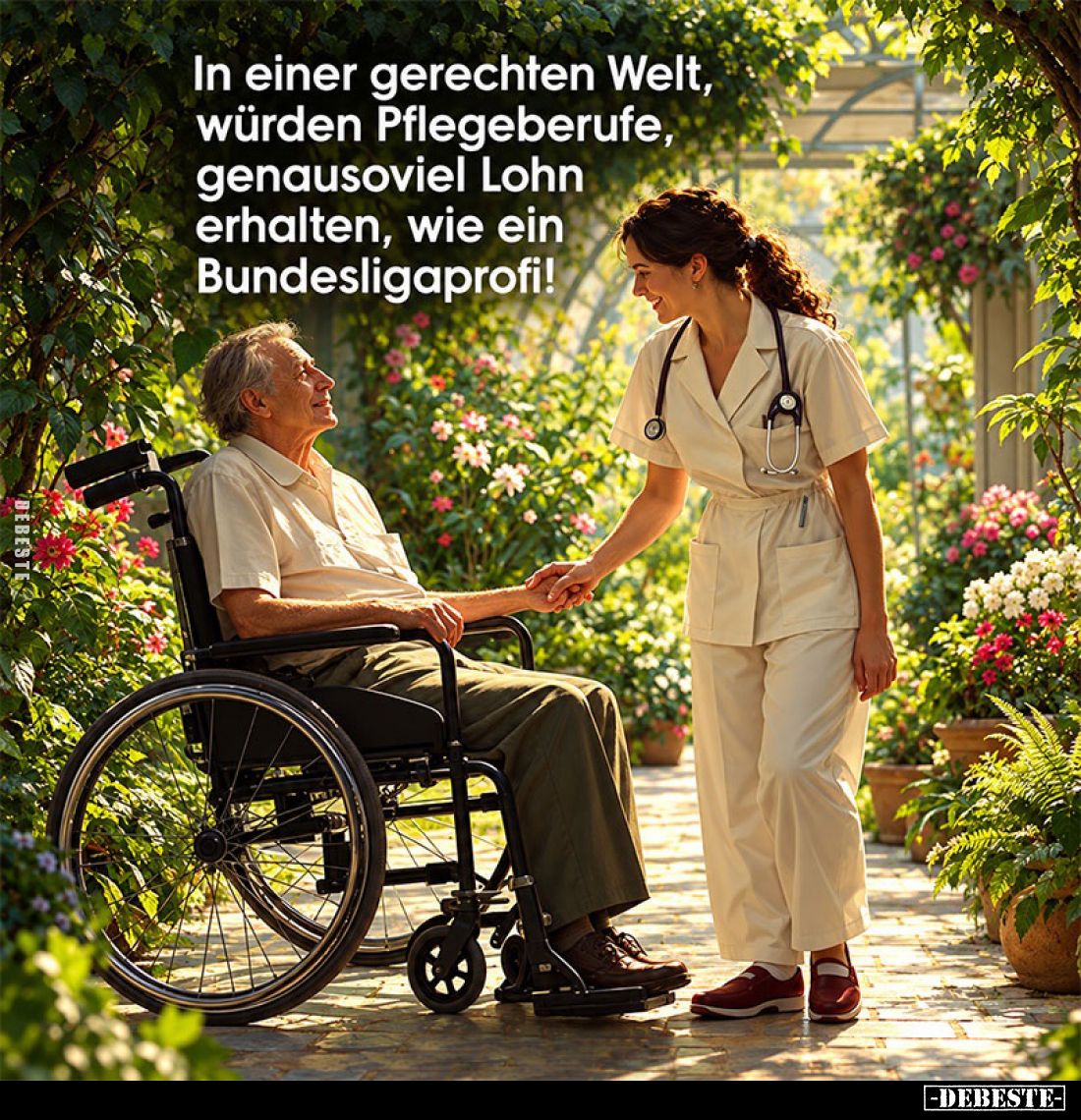 In einer gerechten Welt, würden Pflegeberufe, genauso viel Lohn erhalten, wie ein Bundesligaprofi!
