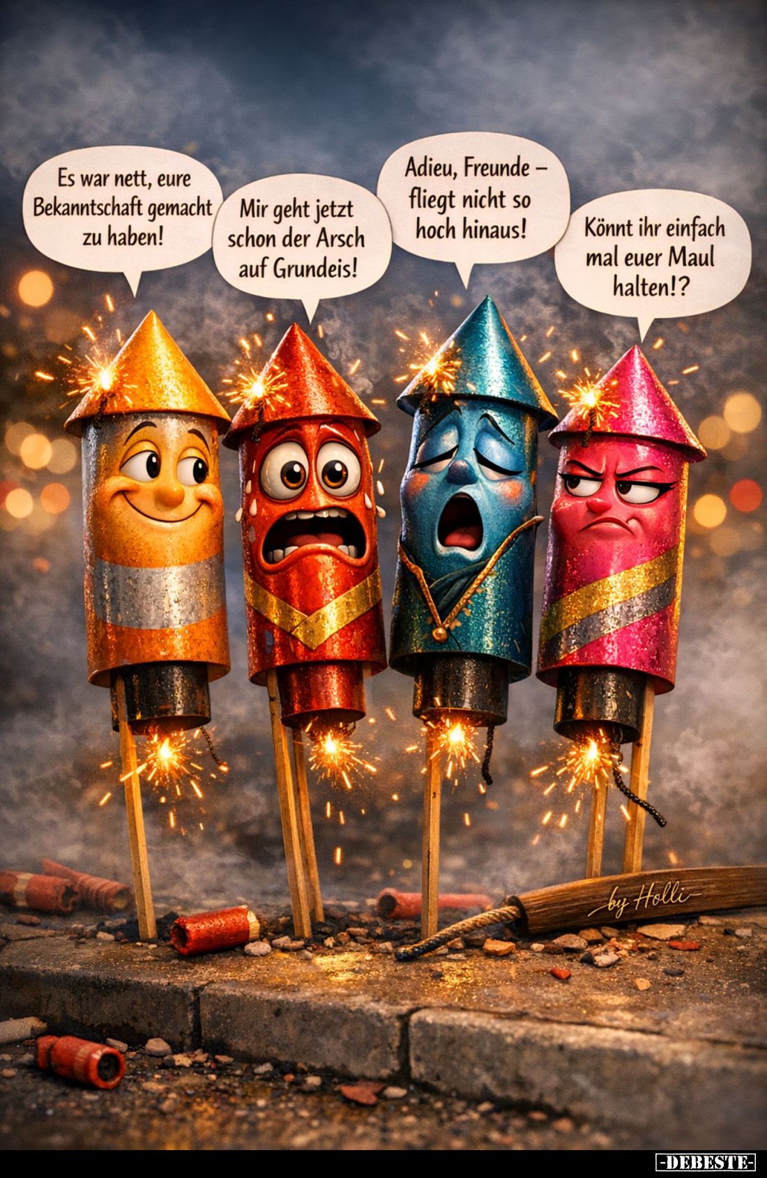 Es war nett, eure Bekanntschaft gemacht zu haben!
Mir geht jetzt schon der Arsch auf Grundeis!
Adieu, Freunde -fliegt nicht...