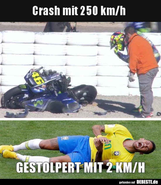 Crash mit 250 km/h vs. gestolpert mit 2 km/h.