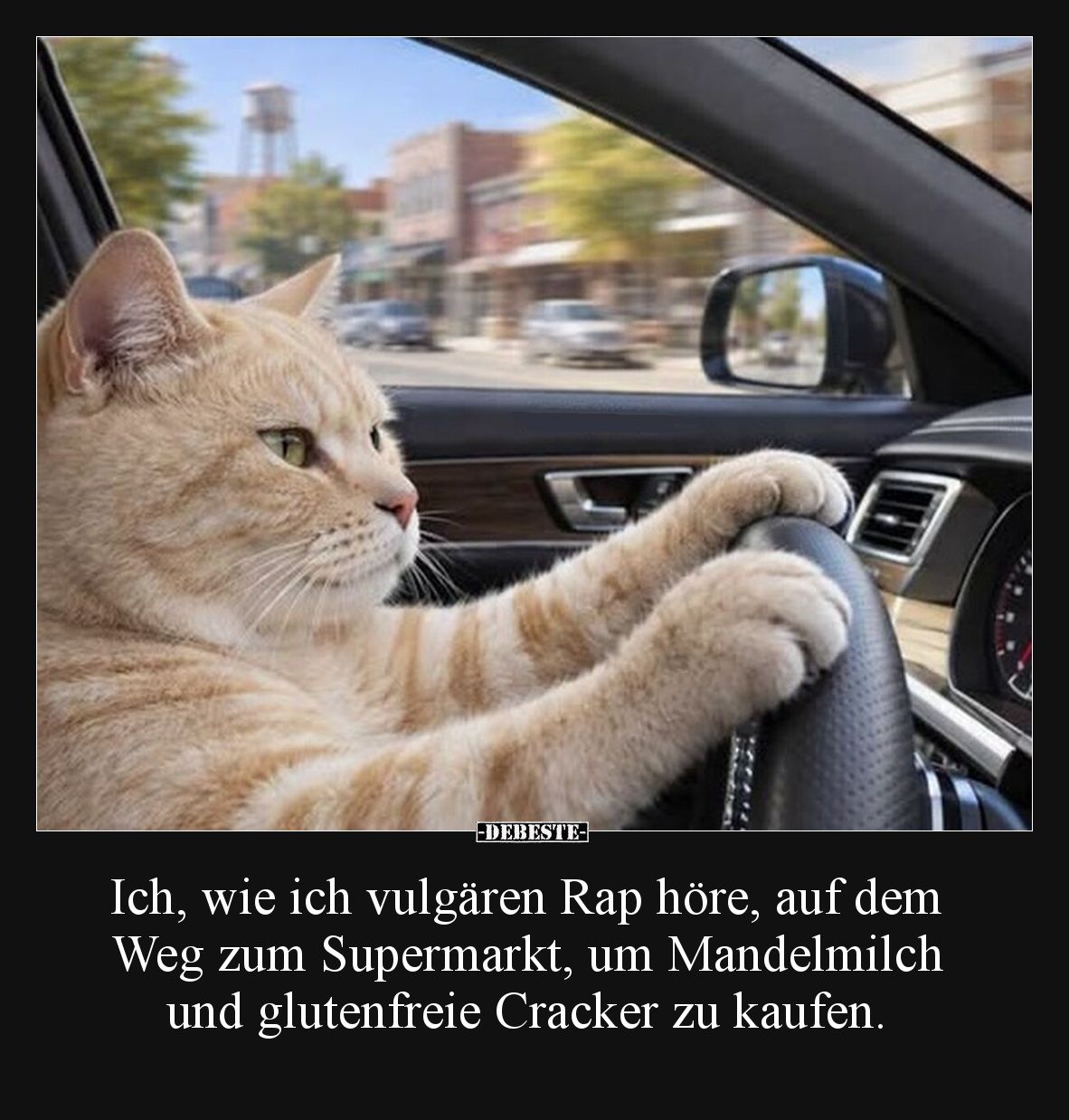 Ich, wie ich vulgären Rap höre, auf dem Weg zum Supermarkt, um Mandelmilch und glutenfreie Cracker zu kaufen.