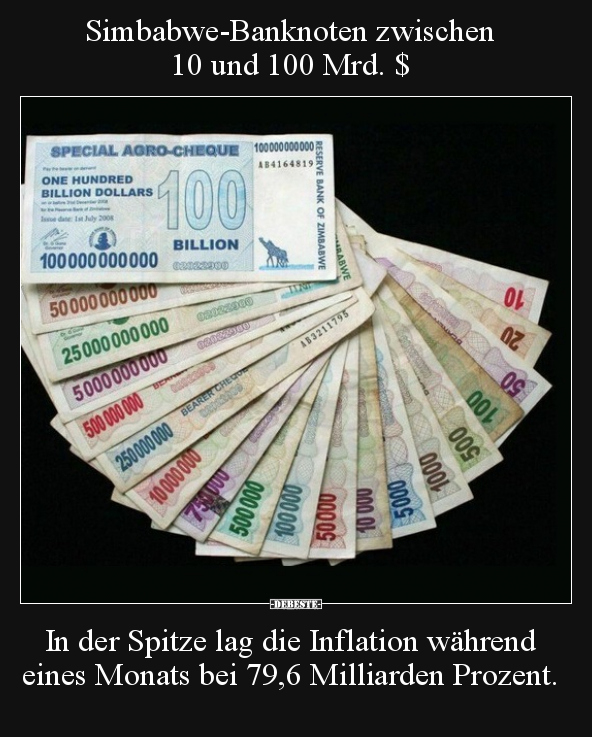 Simbabwe-Banknoten zwischen 10 und 100 Mrd. $.. - Lustige Bilder | DEBESTE.de