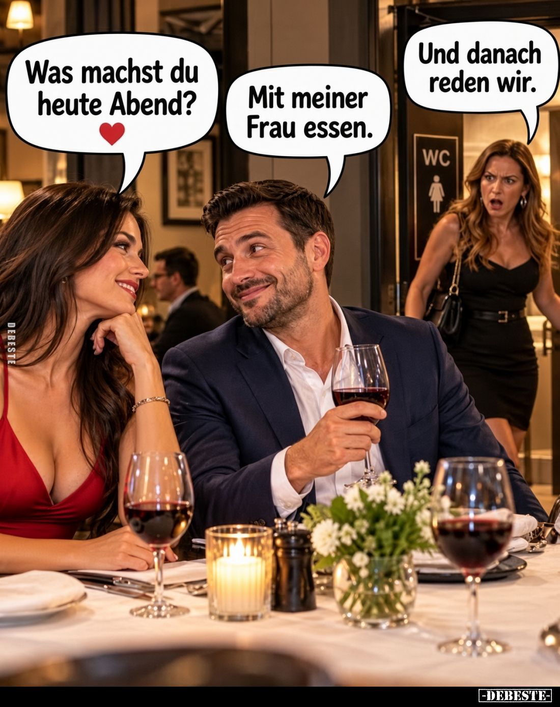 Was machst du heute Abend?
-
Mit meiner Frau essen.
-
Und danach reden wir.