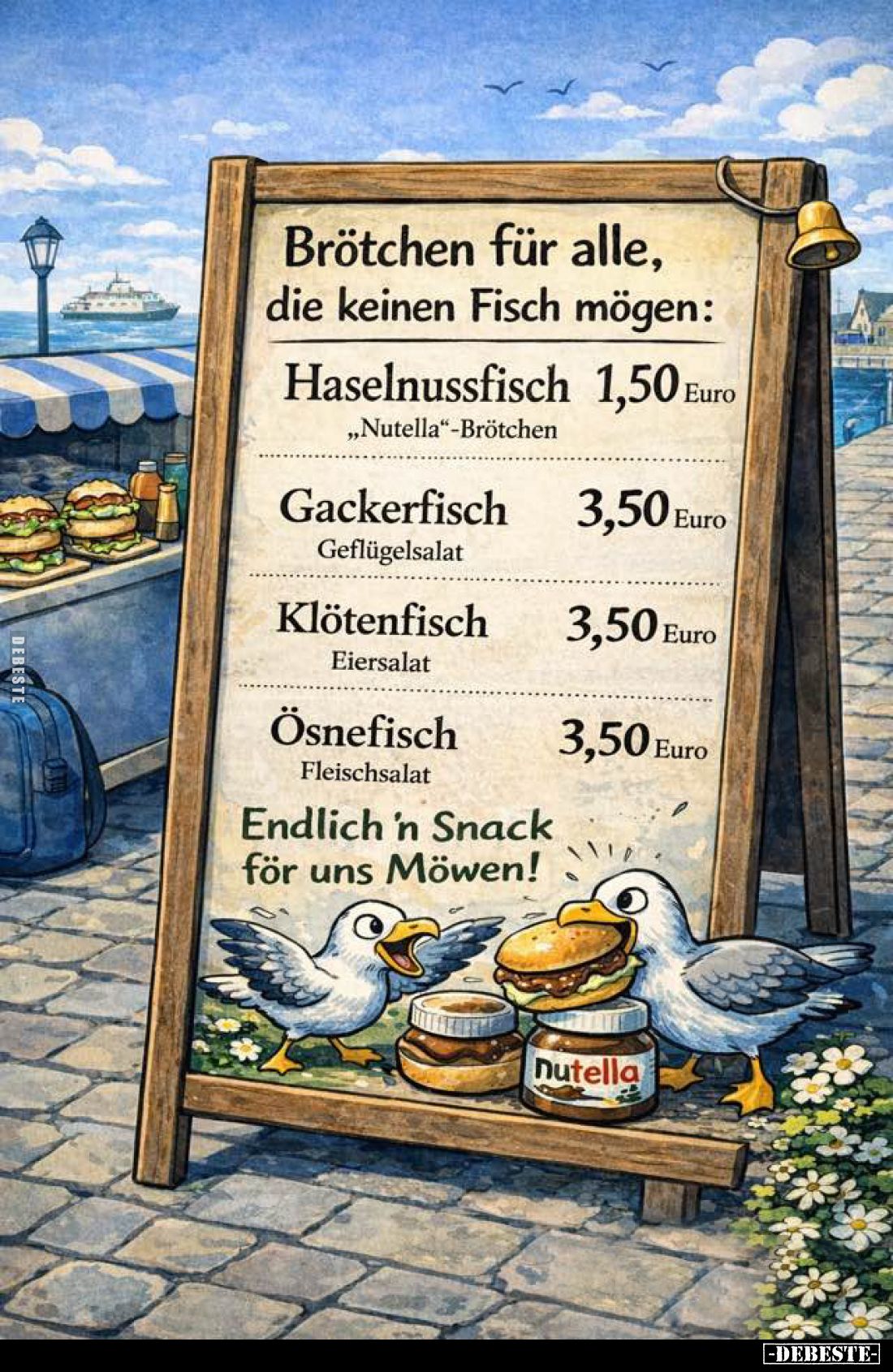 Brötchen für alle, die keinen Fisch mögen: Endlich 'n Snack för uns Möwen!