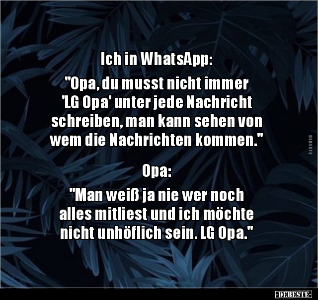 Ich in WhatsApp: "Opa, du musst nicht immer 'LG Opa'.." - Lustige Bilder | DEBESTE.de