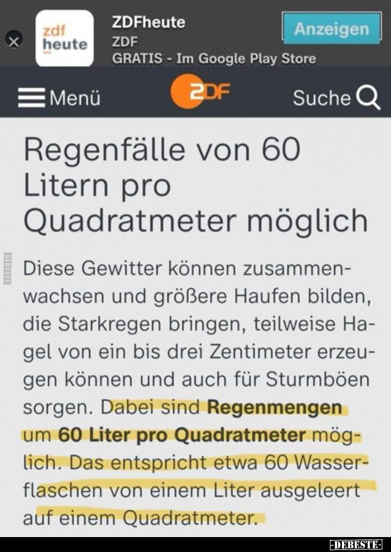 Regenfälle von 60 Litern pro Quadratmeter möglich.. - Lustige Bilder | DEBESTE.de