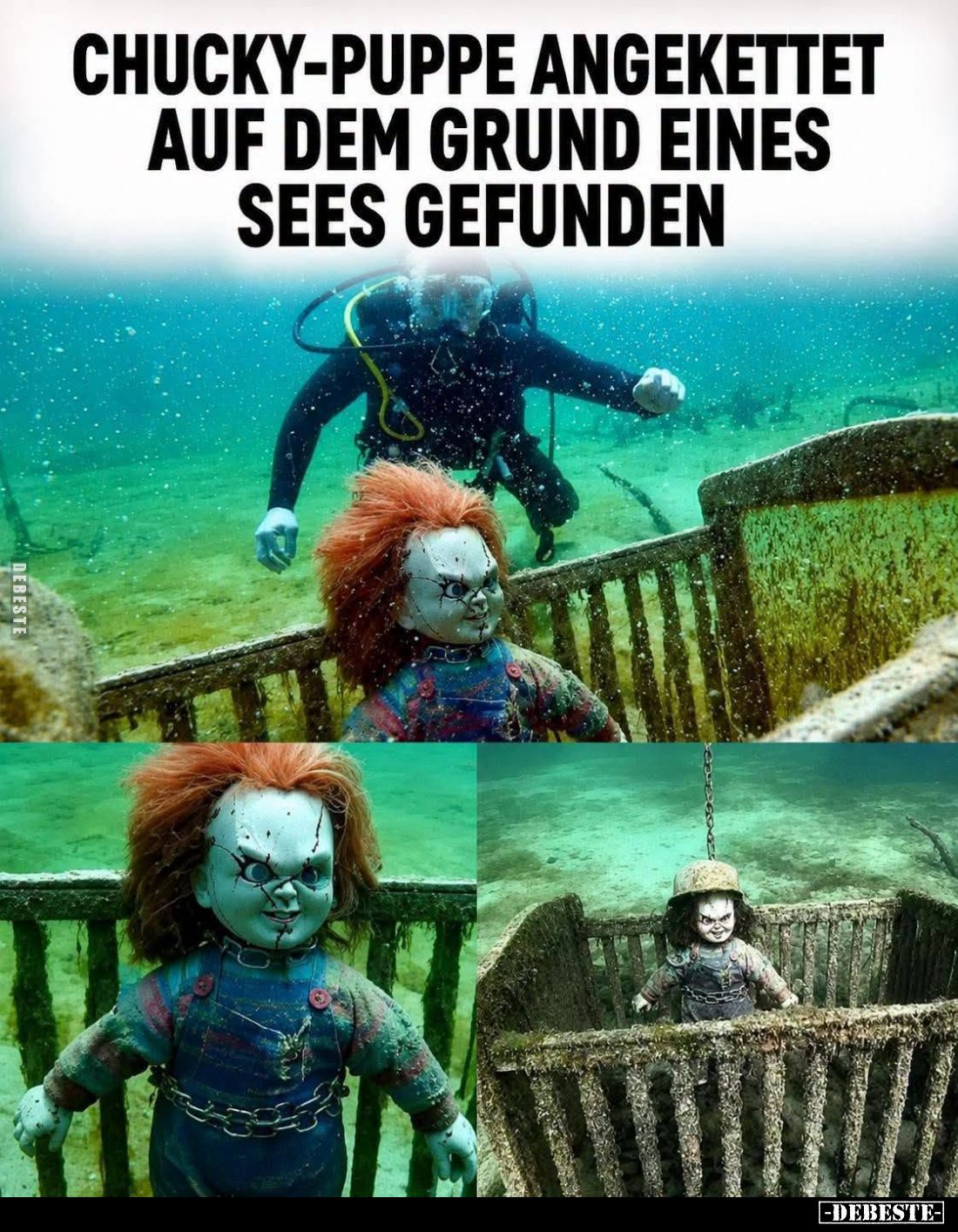 Chucky-Puppe angekettet auf dem Grund eines Sees gefunden.